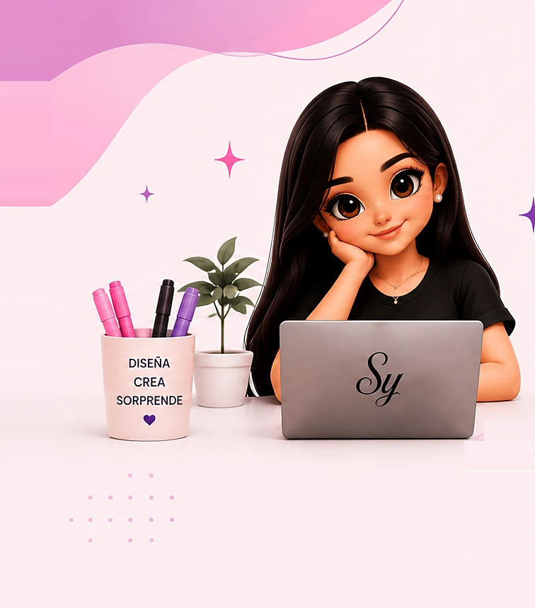 Sanyé Studio: diseñadora con su laptop creando plantillas